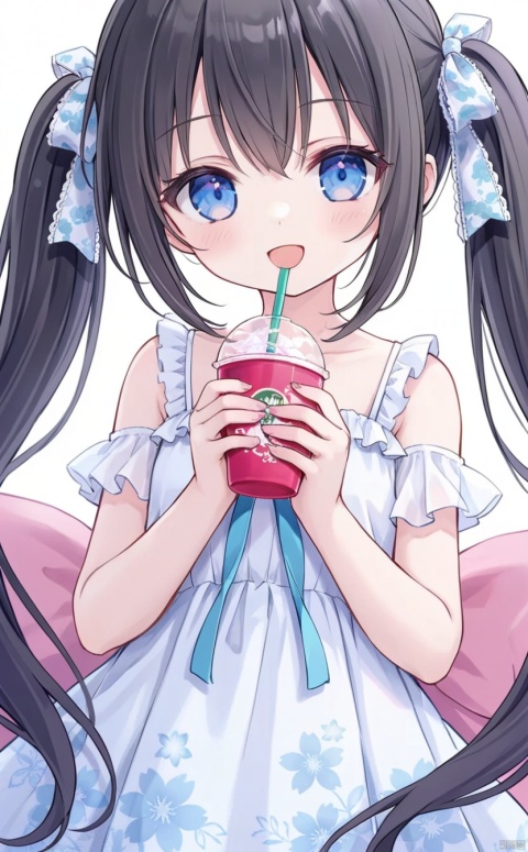  very long hair,twintails,loli,loli,loli,loli,loli,loli,loli,loli, ﻿grossissementdedeuxcentsoixantepourcent_portrait,grossissementdedeuxcentsoixantepourcent_portrait,grossissementdedeuxcentsoixantepourcent_portrait,grossissementdedeuxcentsoixantepourcent_portrait,grossissementdedeuxcentsoixantepourcent_portrait,grossissementdedeuxcentsoixantepourcent_portrait,grossissementdedeuxcentsoixantepourcent_portrait,grossissementdedeuxcentsoixantepourcent_portrait,1girl, solo, blue_eyes, open_mouth, smile, long_hair, drinking_straw, dress, looking_at_viewer, twintails, black_hair, holding, cup, floral_print, :d, ribbon