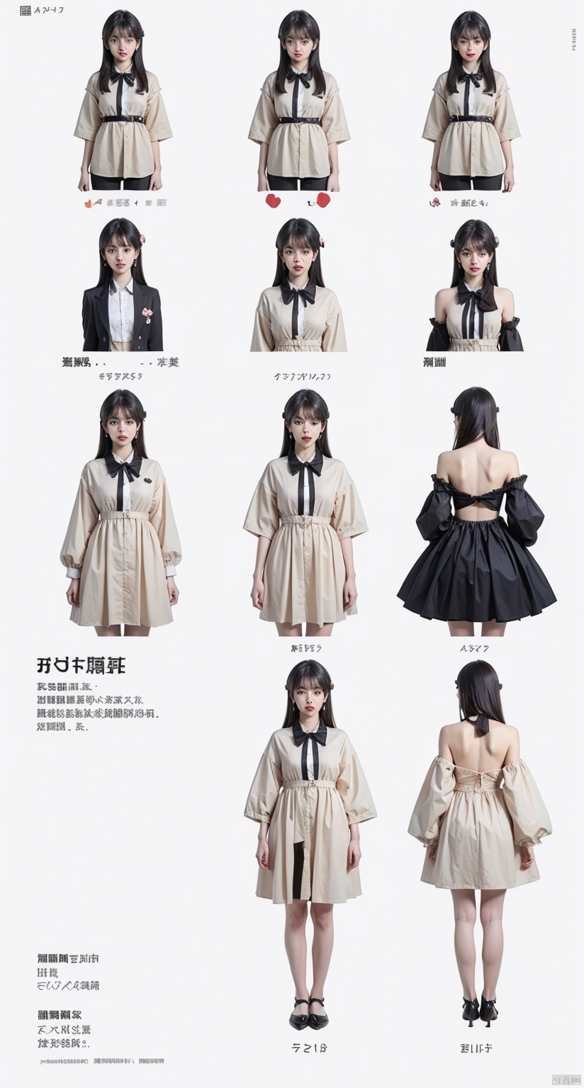 more girl,sakurajima mail,Emoji packs,stickers,column lineup,expressions,three views from front, back and side, costume setup materials,reference sheet,screaming