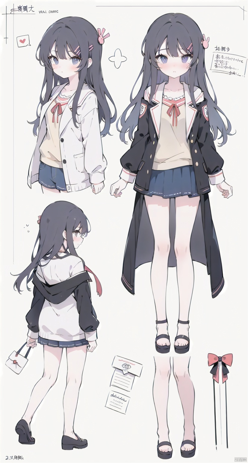 more girl,sakurajima mail,Emoji packs, various actions and expressions, stickers,(blush:1.4),sitting,panorama,column lineup,expressions,three views from front, back and side, costume setup materials,reference sheet