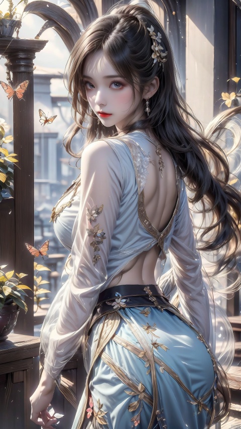  1girl, Out of the shape of the butterfly's ugly shoulders, The sleeve back skirt is designed with insect butterfly wings, Cut cool, Elements: Butterfly melting, antique, Light and light, fashion