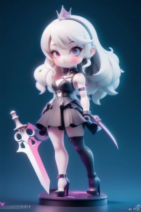 White hair, princess, black dress, black stockings, high heels, sword, shield, Armor_Partial mech, bailing_robot, nvhai, Uberfit, hands, PVC figure, 1 girl, 1girl, ((poakl)), bbj, Cyberpunk, beauty, ( figma:0.8)