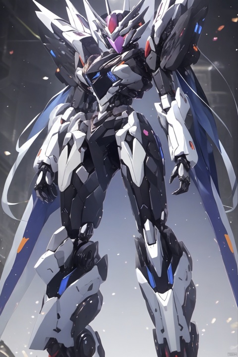 1girl,gradient hair,multicolored hair,Hips,thighs,
hands_on_hips, 
gray background,
gradient mecha,multicolored mecha,
