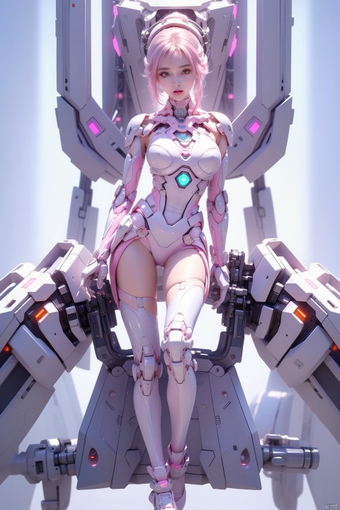 1Girl,standing,big chest,White and pink mecha,mecha technology suit,
weird style,cyberpunk style,White wall, white background wall
