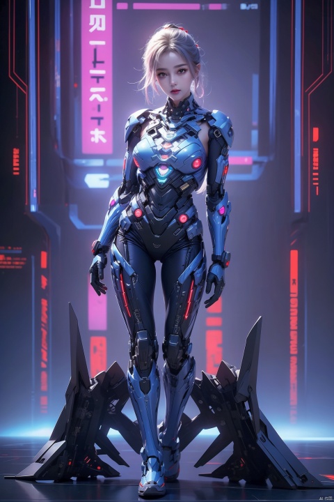 1Girl,mecha technology suit,standing,big chest,weird style,cyberpunk style,
