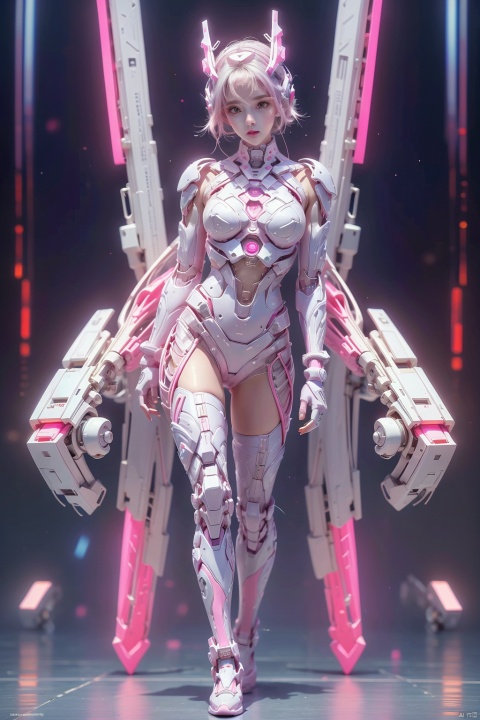 1Girl,standing,big chest,White and pink mecha,mecha technology suit,
weird style,cyberpunk style,White wall, white background wall, ty-hd,流光