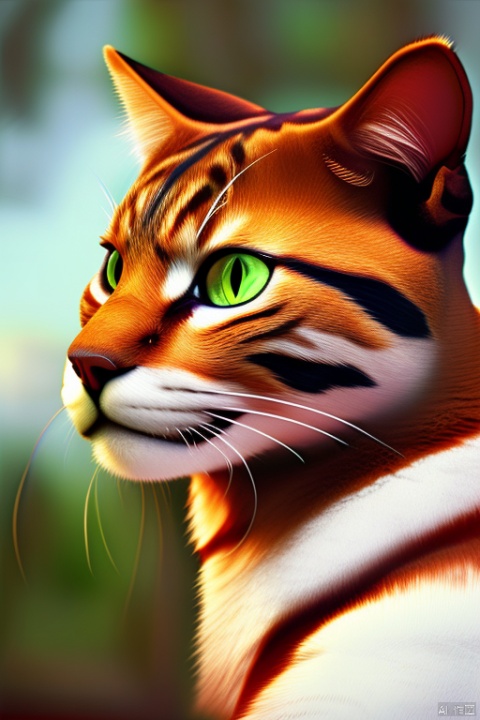 A cat, green eyes, whole body, animal cat, looking ahead, flame background, realistic firm eyes, fiery red fur, from the novel "Cat Warrior"