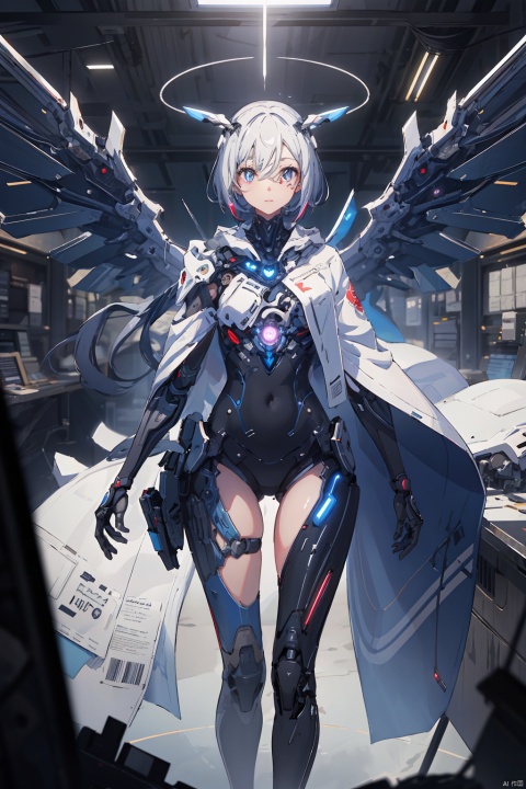  cyborg,（Best quality,masterpiece.）1girl,movie lighting, wide angle and super details,  1girls,robe,mechanical_wings,mechanical_angel,