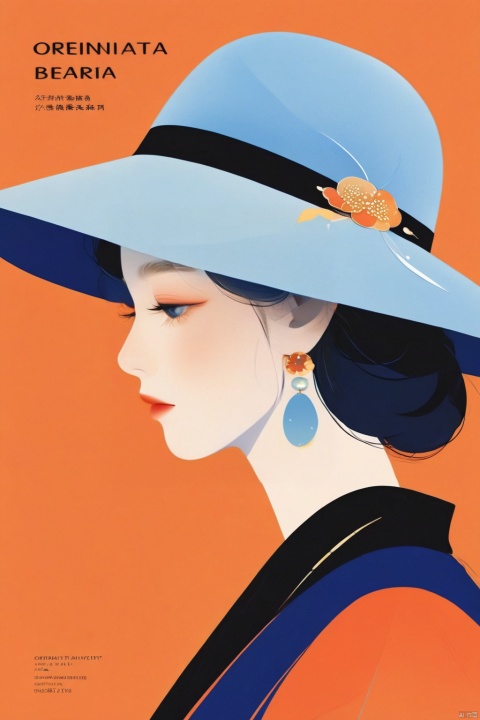  an illustration of a woman in a blue hat, in the style of light sky-blue and aquamarine, Close-up, Half-body, Minimalist design, classic japanese simplicity, delicate curves, colorful moebius, 32k uhd,Oriental flat aesthetics