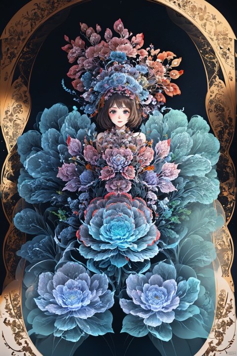 1gril,flower ,in Fractal Rococo style, with #ea9a81 and #b89ae0 intricate, recursive ornamentation Fractal 