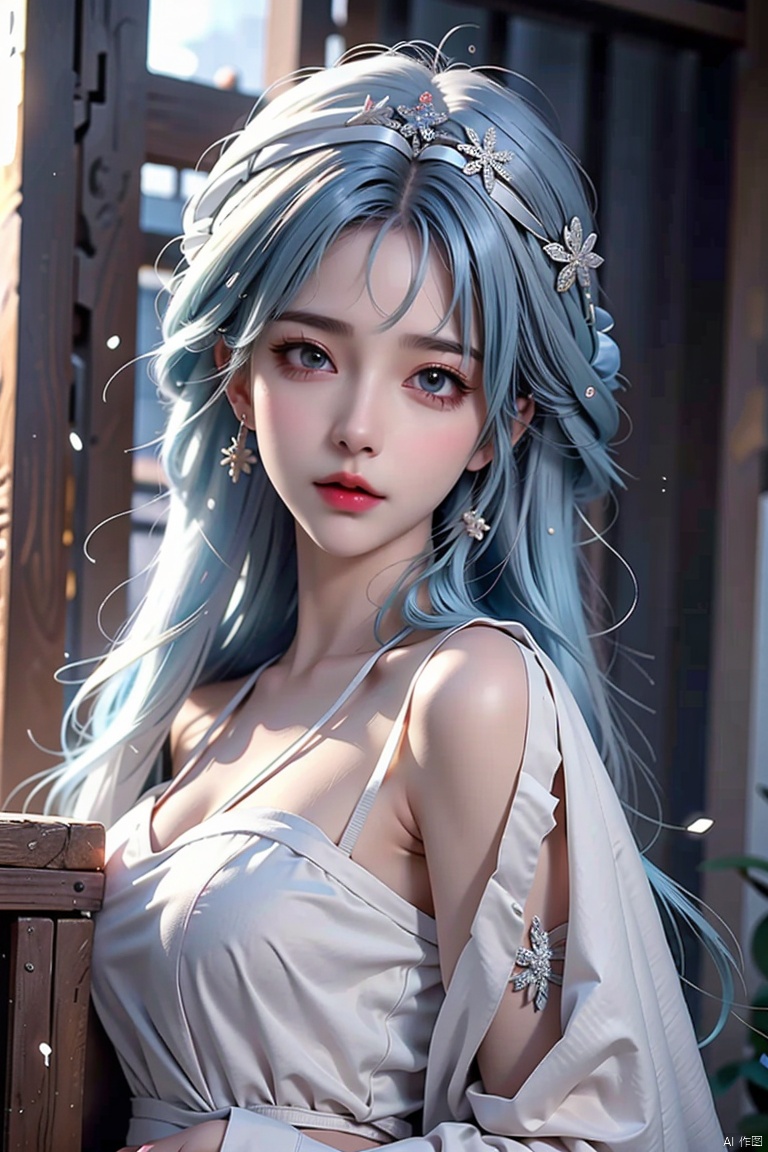  Naked upper body,have a bath,((best quality)), ((masterpiece)), ((ultra-detailed)), extremely detailed CG, (illustration), ((detailed light)), (an extremely delicate and beautiful), a girl, solo, ((upper body,)), ((cute face)), expressionless, (beautiful detailed eyes), full breasts, (medium breasts:1.2), blue dragon eyes, (Vertical pupil:1.2), white hair, shiny hair, colored inner hair, [Armor_dress], blue_hair ornament, ice adorns hair,depth of field, [ice crystal], (snowflake), dofas, (\meng ze\)