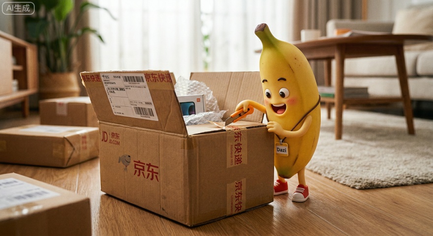 快递蕉搭子
守在快递盒旁，帮你拆包裹，兴奋得像第一个开箱的人。
