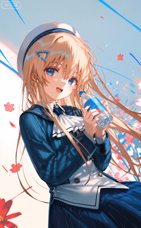 masterpiece,absurdres,best quality,((petite)),high quality,chromatic_aberration,shiny_skin,mmd,
//,
blonde_hair, blue_eyes, solo, hat, long_hair, male_focus, hair_ornament, otoko_no_ko, open_mouth, looking_at_viewer, beret, 1boy, midare_toushirou, sweater, necktie, nail_polish, white_background, crossdressing, skirt, white_headwear, red_nails, bottle, holding, hair_between_eyes, 1girl, long_sleeves, signature, ascot, flower
//,
(shiratama \(shiratamaco\)),{{umehara sei}},(((wlop))),{chen bin},((((ciloranko)))),{onineko},{noyu},{konya_karasue},