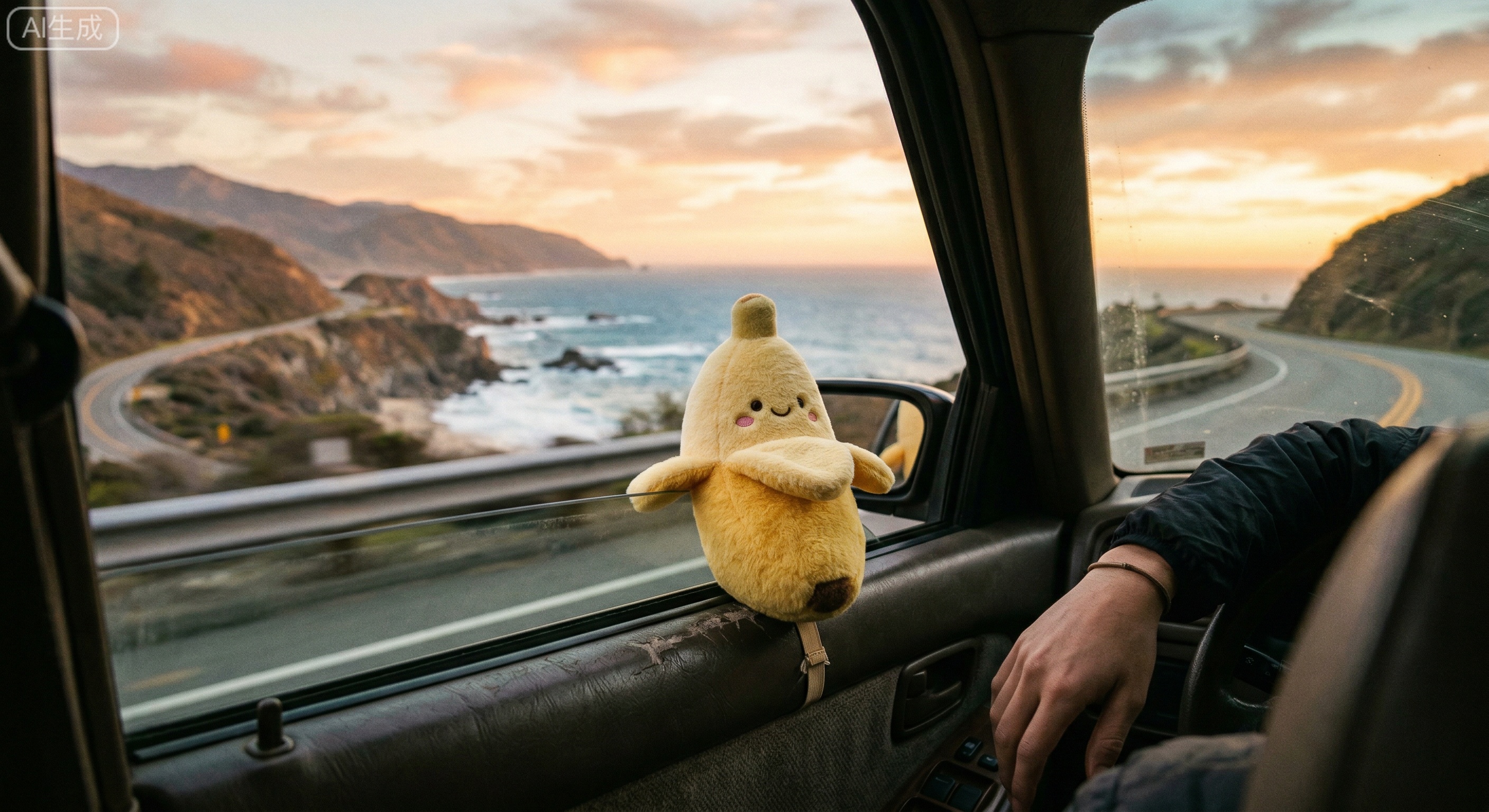 车窗蕉搭子趴在车窗边，和你一起看风景吹风，氛围感拉满。