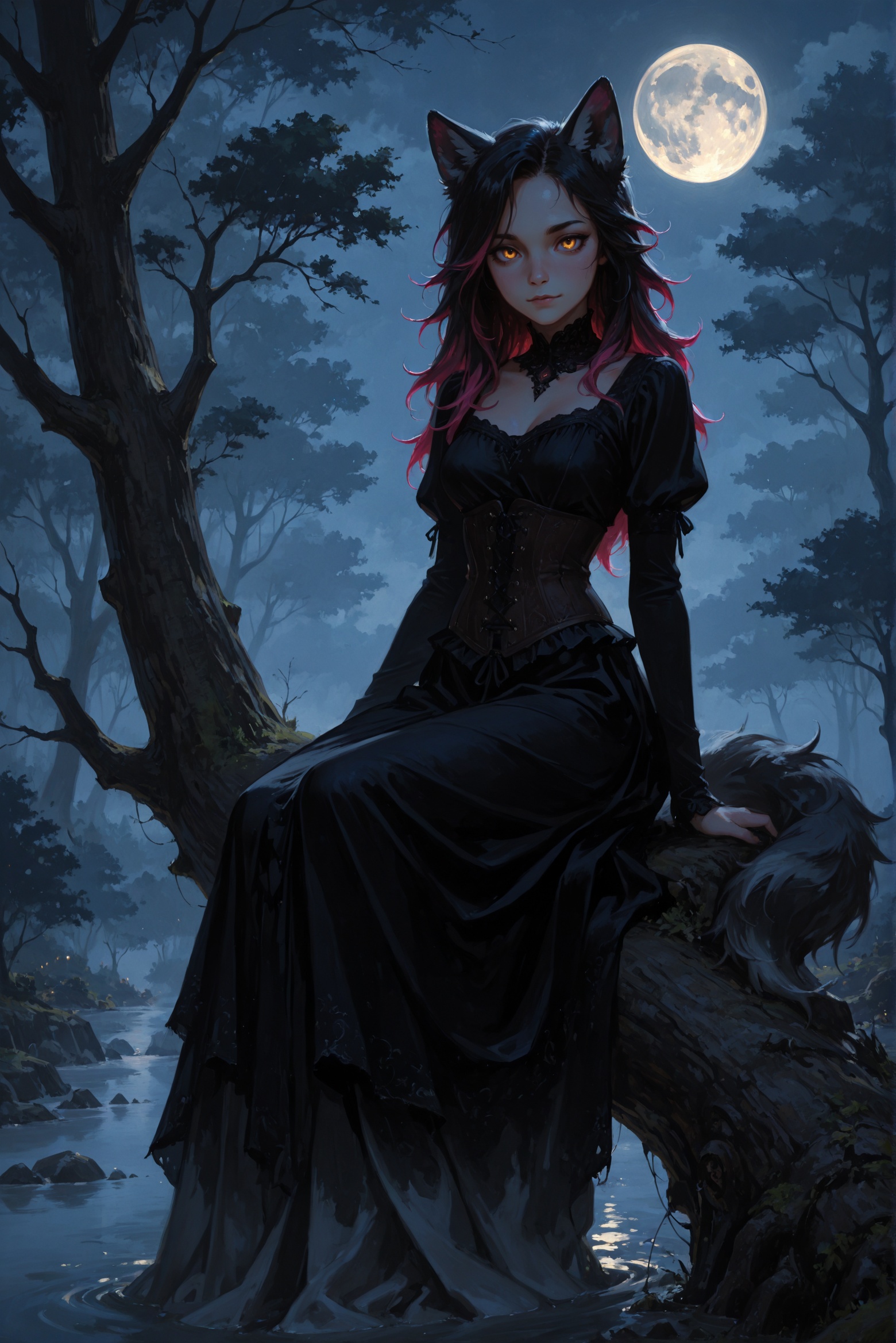 wolf girl,  river,  fancy dress on Tensor.Art