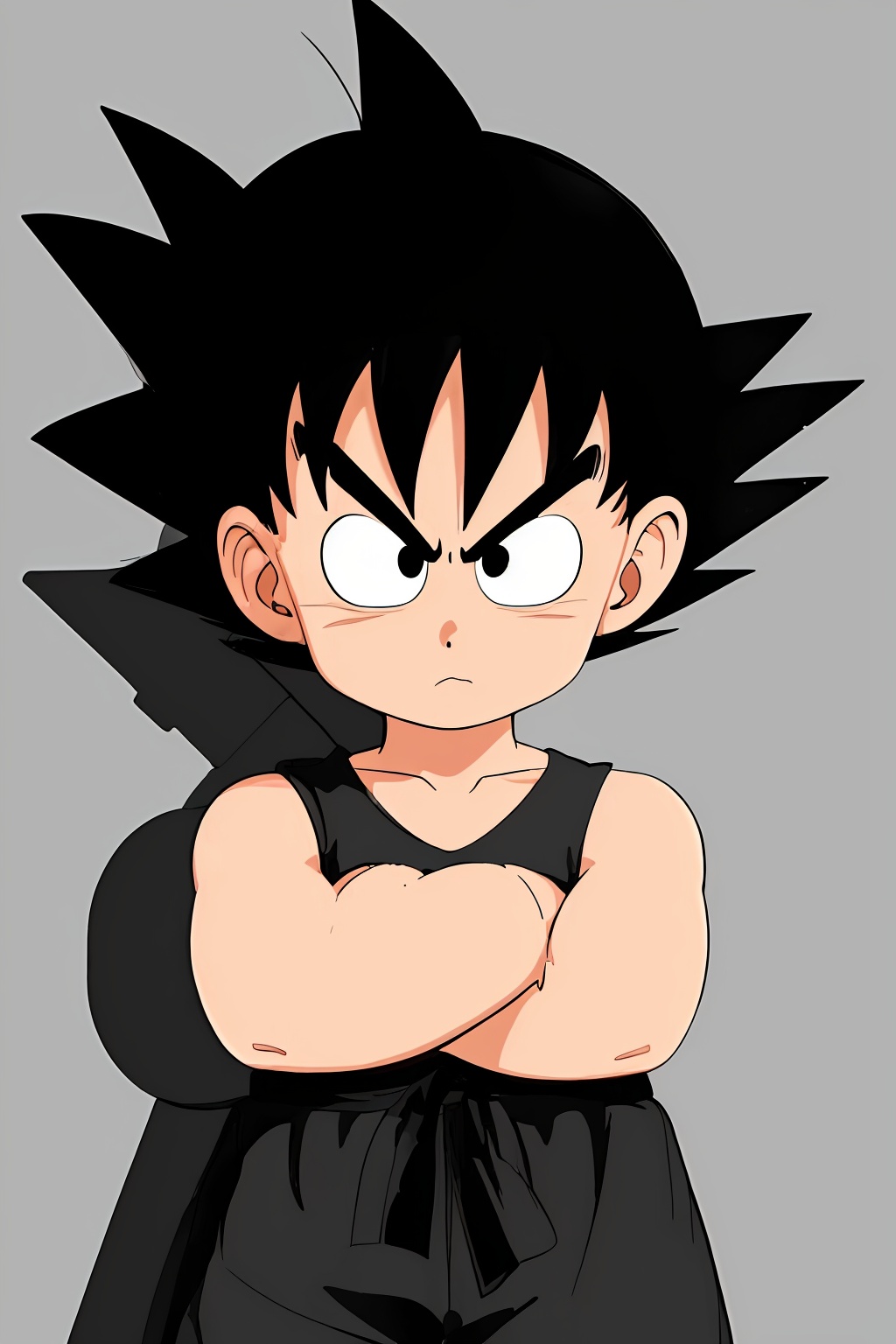 1 boy,1boy,arms at sides,black eyes,black hair,close-up,expressionless,fingernails,frown,full body,male focus,simple background,solo,upper body,v-shaped eyebrows <lora:蔚蓝Blue小悟空2.0:0.8>