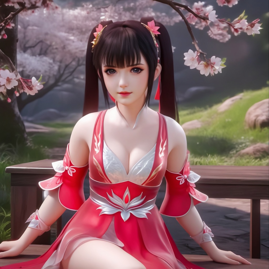 <lora:848-DA-XL-完美世界-火灵儿-幼年:0.8>, (,1girl, ,best quality, ),,  ,ultra realistic 8k cg,, ,masterpiece, (( , )),, ,   ,   cure blossom,  ,,  (cleavage),,  (), ,(sit),
