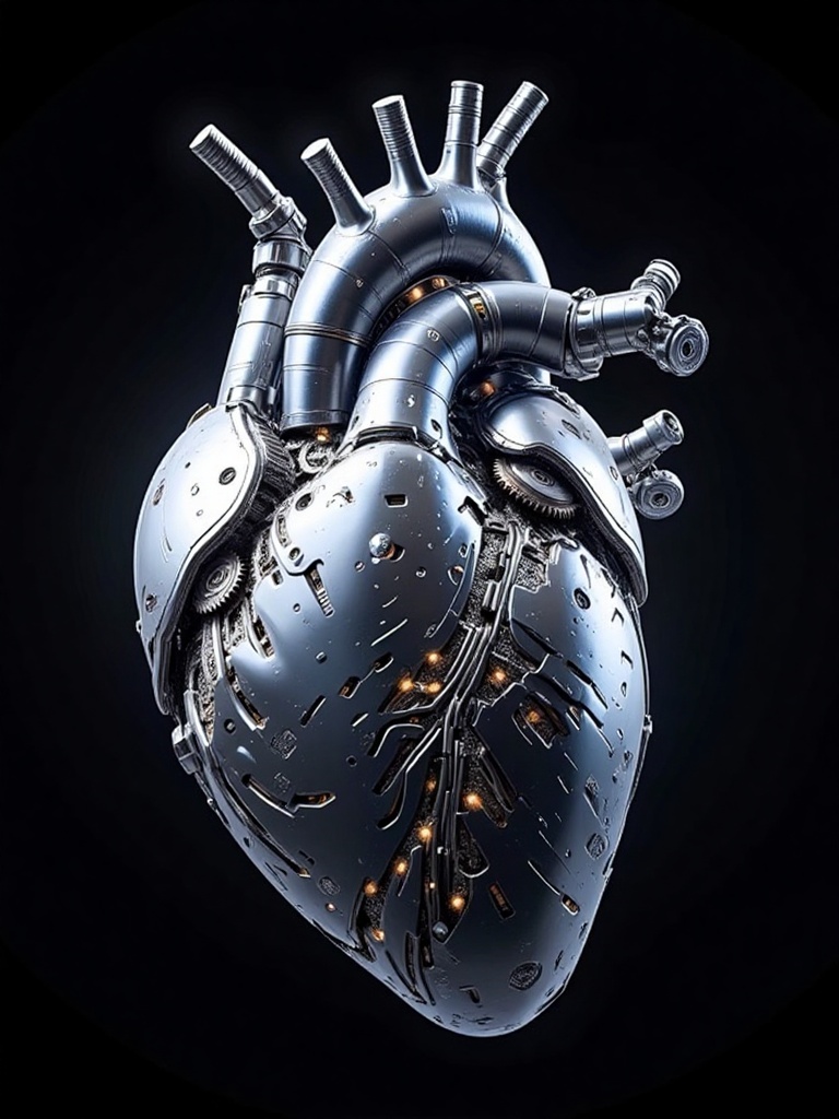 mecha,Complex mechanical objects,In this image,we see a mechanical heart,which gives off a subtle glow against a simple dark background. Every detail of the heart has been exquisitely sketched out,and its surface is **** up of countless precision parts and gears that are cleverly put together to mimic the beating of a real heart.,The mechanical heart,**** of what could be an alloy of future technology,glows cold and charming in the light. These rays may be generated by the highly efficient energy core inside the heart,suggesting that it is not just a static device,but a dynamic mechanical organ.,Thanks to the detailed treatment of the picture,we can see that every gear and part of the mechanical heart has been carefully designed,and their rotation and interaction show a mechanical rhythm. Some parts of the heart may be covered with translucent material,allowing us to peer into the complex structure inside.,The simple design of the background makes the mechanical heart the **** focus of the picture,allowing the viewer to appreciate its technological beauty more intently. The whole image conveys a sense of calm and power,as if the mechanical heart is silently beating,maintaining some kind of lifeline of the future world.,This mechanical heart is not only an imagination of future medical technology,but also a symbol of human exploration of the nature of life and the challenge to the limits of science and technology. Its existence is reminiscent of a sci-fi world in which the line between machine and life is blurred.,Overall,the image exudes a strong sci-fi and futuristic style,a vision of the future of technology and a tribute to human creativity and dreams. The design and presentation of the mechanical heart is not only a visual impact,but also an infinite reverie of future possibilities.,