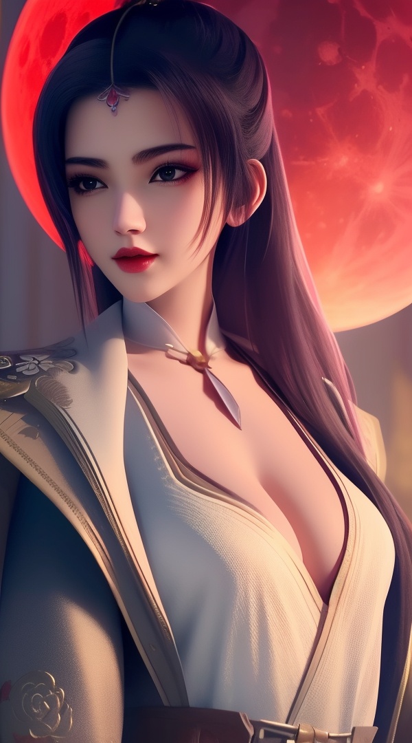 (,1girl, ,best quality, ),looking at viewer, <lora:444-DA-真阳武神-禅银纱-男装:0.8> ,,ultra detailed background,ultra detailed background,ultra realistic 8k cg,, ,masterpiece, (( , )),, ,science fiction,mole, ,    ,red moon, black rose,     (cleavage), (), 