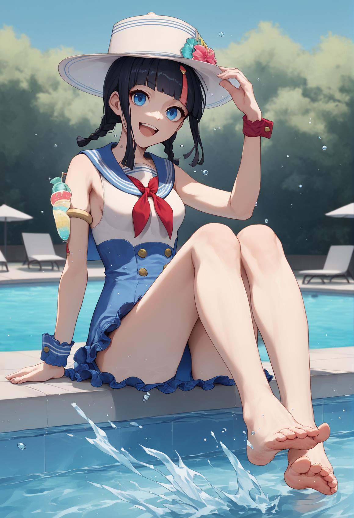 1girl,  black hair,  streaked hair on Tensor.Art