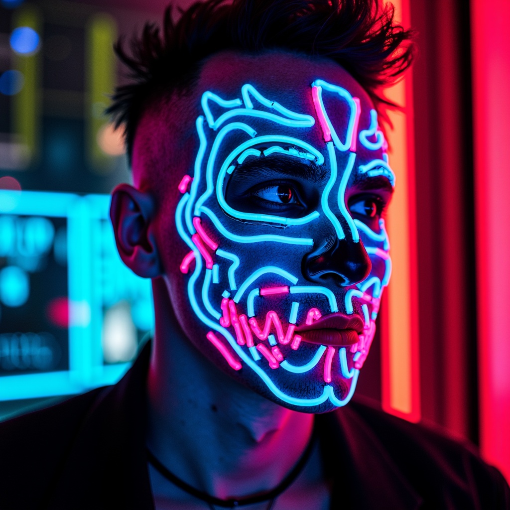 neon sign of a tattoo shop with a demon face on it, neon face tattoo, neon tattoo, neon signs in background, bright neon signs, ritualistic tattoos, neon signs, neon electronic signs, ominous neon lighting, tattoos and piercings, face tattoos, colorful neon signs, harsh neon lights, piercing, strong neon lighting, dark neon lighting, low-key neon lighting, few neon signs, some have neon signs, harsh neon lighting, with neon lighting, neon sign, cold neon lighting, face tattoo, colorful neon lighting, cyberpunk signs, bright neon lighting, tribal piercing and tatoos, neon lights and adds, piercings, facial tattoos, piercings resembling plasma jets, tattoo parlor photo