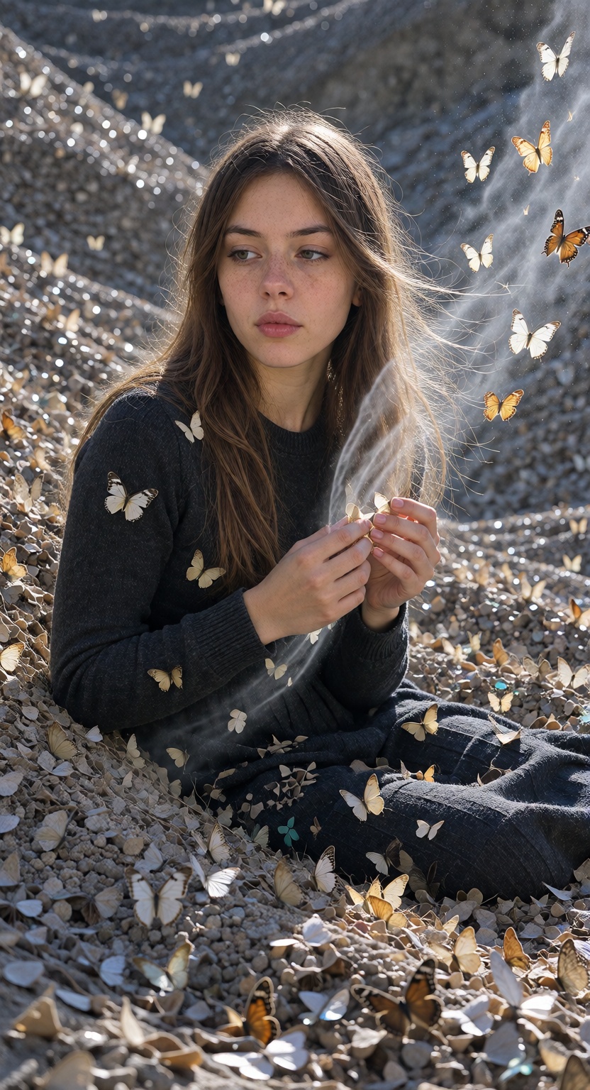RileyX,  A photorealistic cinematic photograph of a 24-year-old young woman,  alone in the frame. **Core Concept:** She is...