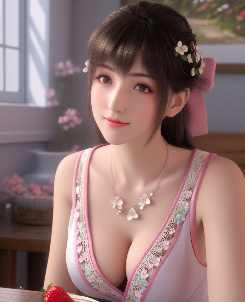 <lora:578-DA-XL-斗破苍穹-小医仙:0.8>(,1girl, ,best quality, ),looking at viewer,masterpiece, (( , )),ultra realistic 8k cg, ,    ,cleavage,strawberry blossoms,lace , (cleavage), (),