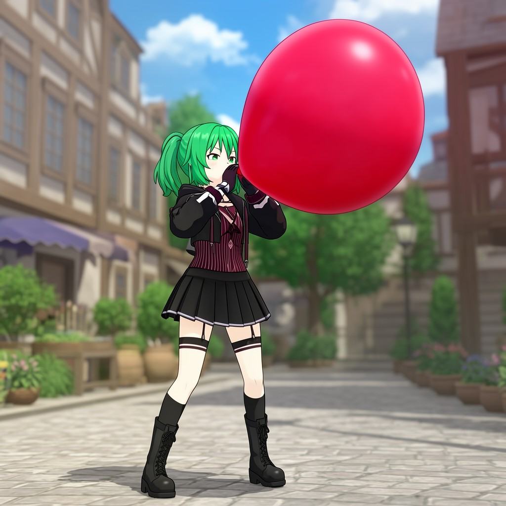 blowing balloon,  1girl,  skirt on Tensor.Art