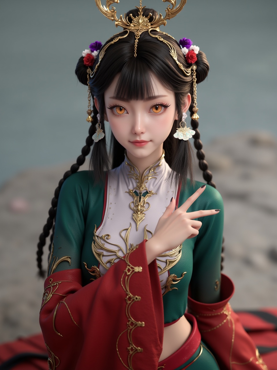 xianqinger,3D animation of a female character,Elaborate Costume and Stylized Hair,