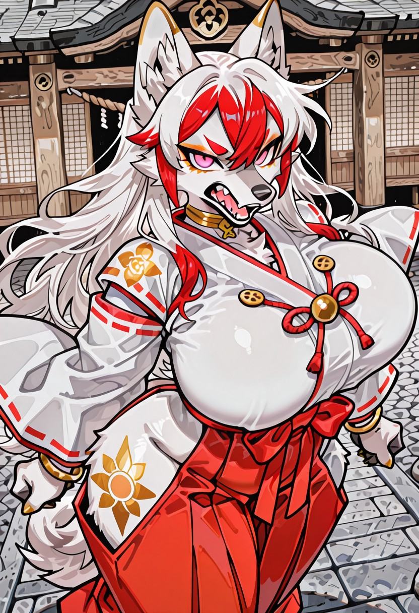 haku-ou,  anthro female wolf,  white fur on Tensor.Art
