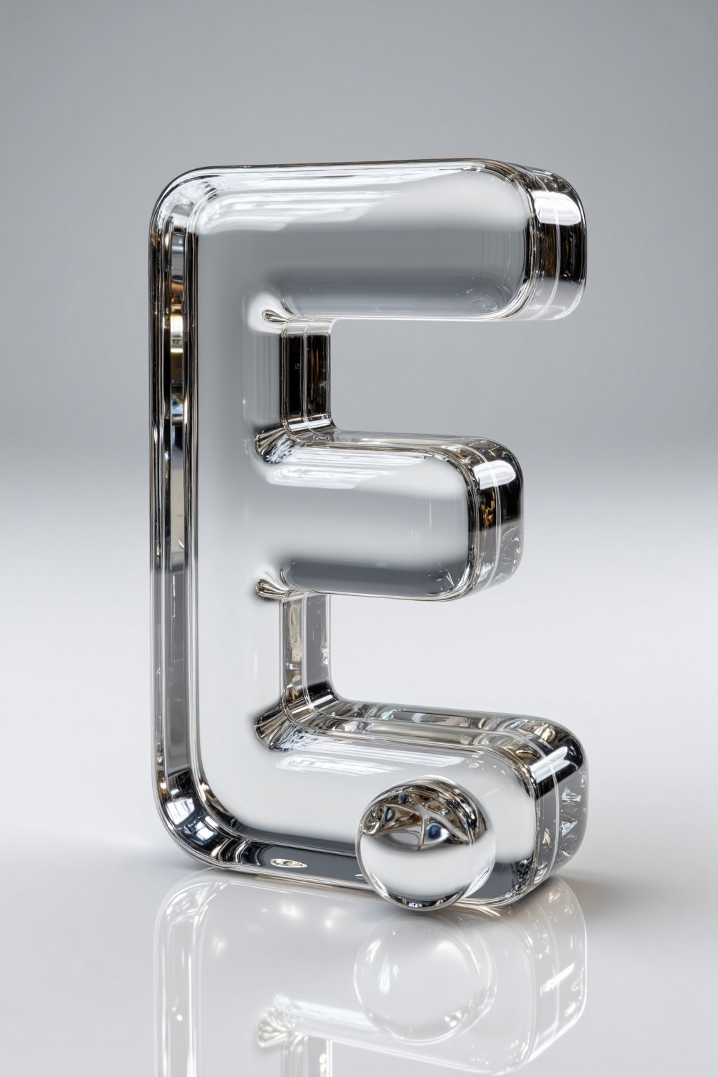 beijihui,The image features a transparent,three-dimensional letter "E" **** of glass or crystal-**** material. The "E" has a glossy finish with subtle reflections and a smooth,polished surface. The background is a gradient of light gray to white,creating a neutral and clean backdrop that highlights the object. The "E" is positioned centrally in the image,with its reflection subtly visible on the surface below.,