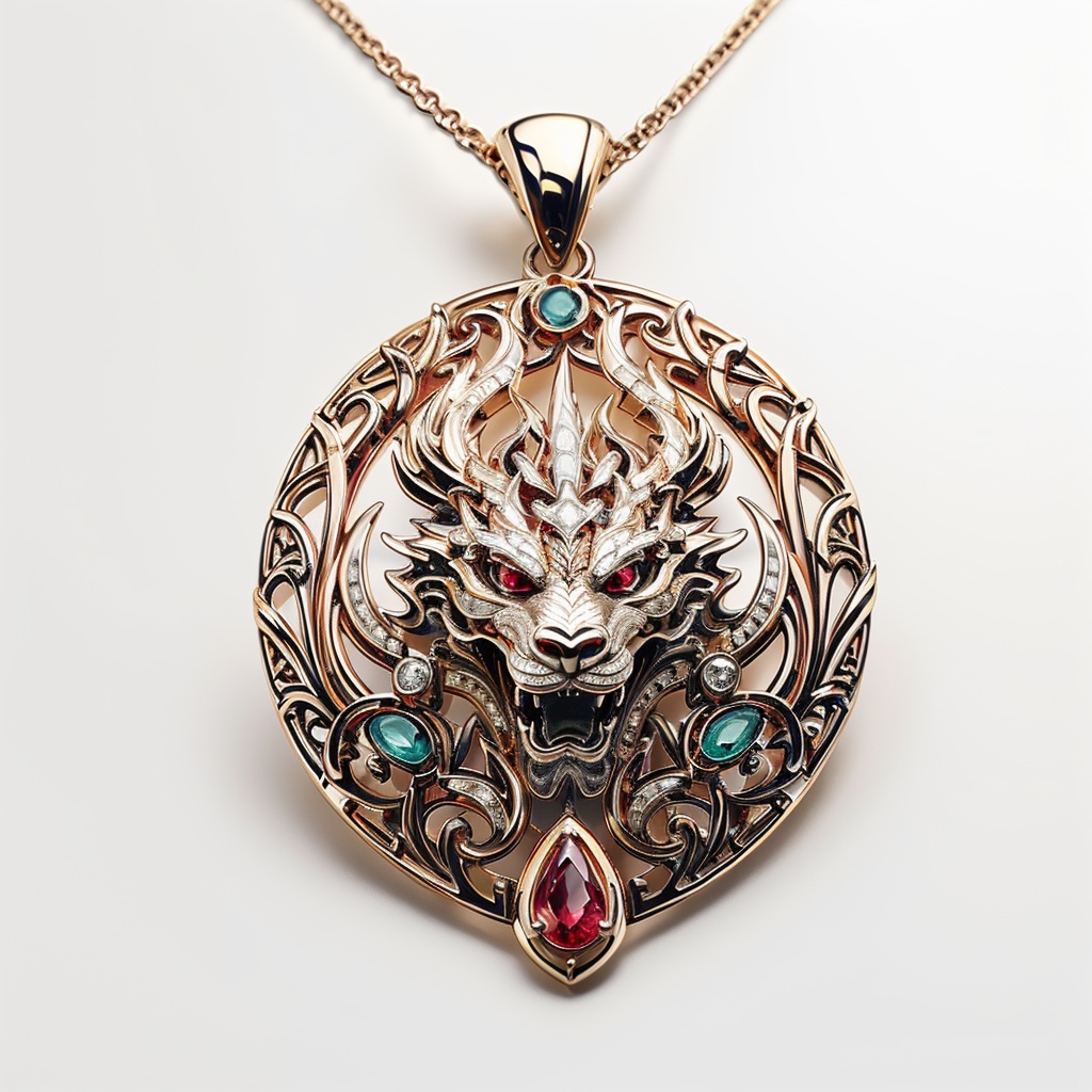 Chinese dragon head shape,necklace,(jewelry Diamond ),UHD,8K,best quality,4K,UHD,masterpiece,aiguillette,((white background)),red  Emerald gemstones,(gold:1.5),shining,ruby,Luxury,<lora:hjyzb-000013:0.8>,gemstone,(minimalist:1.2),(((slender))),jade,