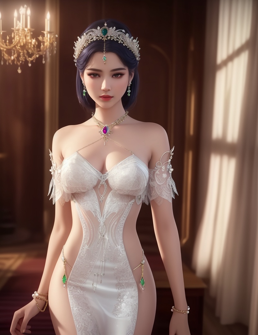 ultra realistic 8k cg, picture-perfect face, flawless, clean, masterpiece, professional artwork, famous artwork, cinematic lighting, cinematic bloom, perfect face, beautiful face, fantasy, dreamlike, unreal, science fiction,  beautiful clothes, lace, lace trim, lace-trimmed legwear,  (rich:1.4), prestige, luxury, jewelry, diamond, gold, pearl, gem, sapphire, ruby, emerald, intricate detail, delicate pattern, charming, alluring, seductive, erotic, enchanting, hair ornament, necklace, earrings, bracelet, armlet,halo((,1girl, pov,))(((,  1girl,  solo,looking at viewer, )))<lora:DA_WhiteSnakeGreenSnake:0.6>
