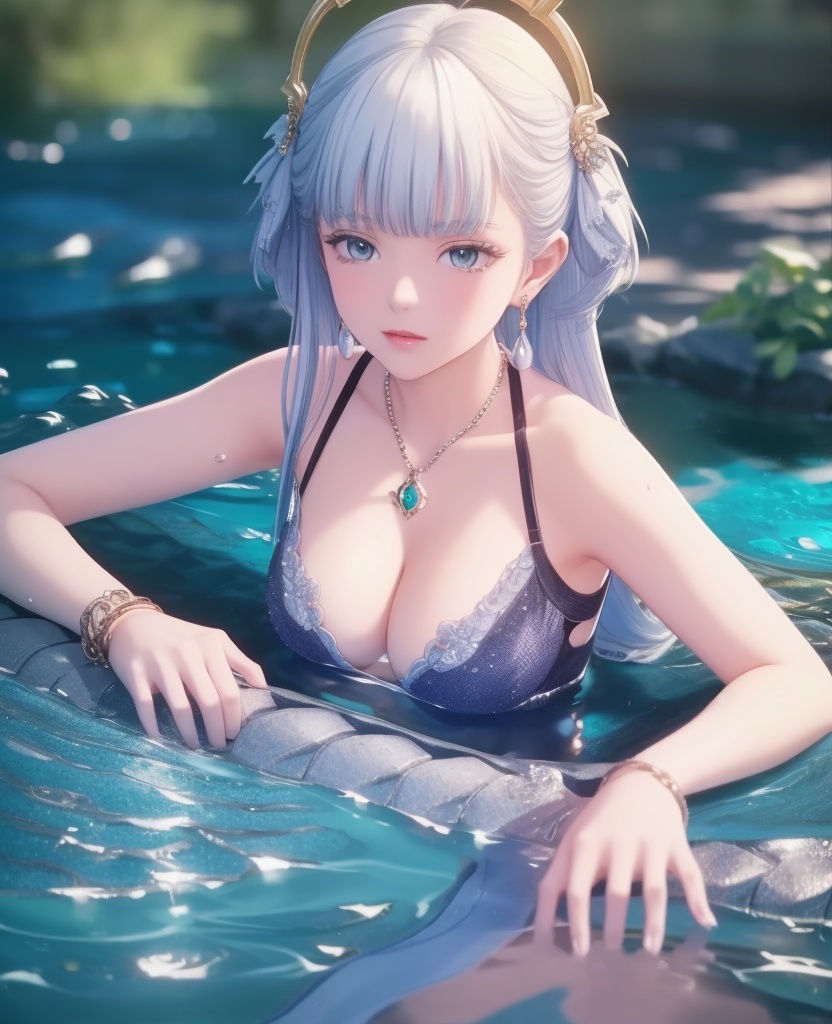 <lora:705-DA-鸣潮-今汐-赛博猫娘:0.8>(,1girl, ,best quality, ),looking at viewer,masterpiece, ((((1girl, solo, , ,solo focus, lying on water, )))) (cleavage), (), ,ultra realistic 8k cg,   clean, masterpiece,     (( , )),,  , unreal, science fiction, luxury, jewelry, diamond, gold, pearl, gem, sapphire, ruby, emerald, intricate detail, delicate pattern, charming, alluring, seductive, erotic, enchanting, hair ornament, necklace, earrings, bracelet, armlet,halo,(cleavage),, (),