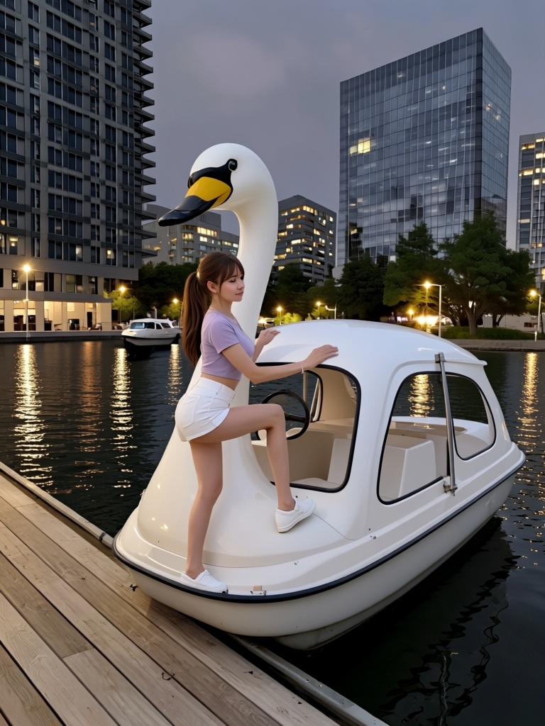 swan watercraft,  white watercraft,  disembark on Tensor.Art