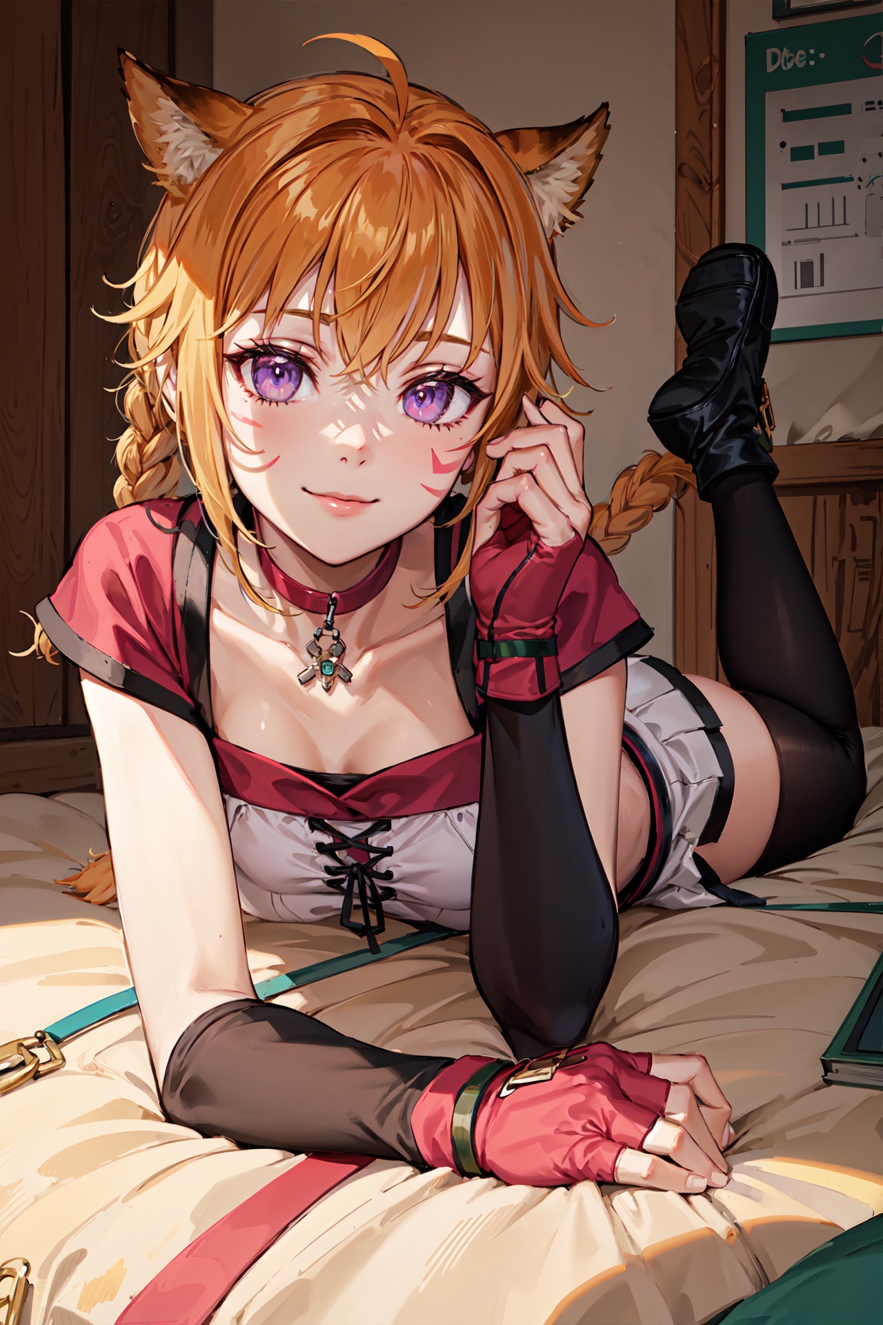 Lying on the stomach,  legs kicked up in the air,  spoken_question_mark on Tensor.Art