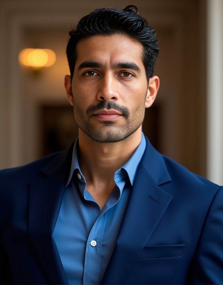 Harman Singha ,  masterpiece. best quality .extreme detailed. An iphone photo. male. ( wearing navy suit. blue shirt . loo...