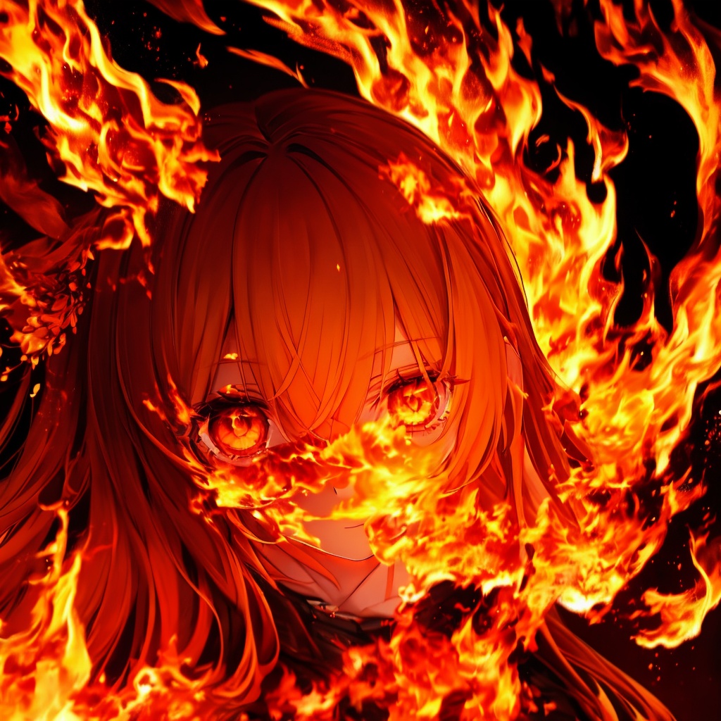 masterpiece,best quality,ultra-detailed,1girl,beautiful detailed eyes,beautiful detailed glow,detailed flame,beautiful detailed fire,long hair,fire,burning,spark,orange theme,Burning Hair,fully body,Flame Eye ,<lora:fire-000008:0.5>, fire,burning,spark,orange theme,