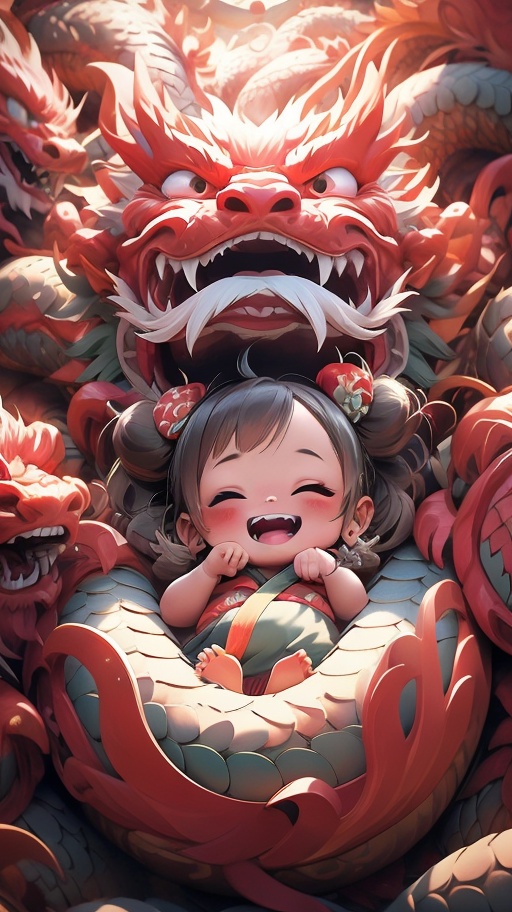 1girl, blush, breathing fire, closed eyes, dragon, fangs, fire, open mouth, sharp teeth, smile, teeth,LNBB 