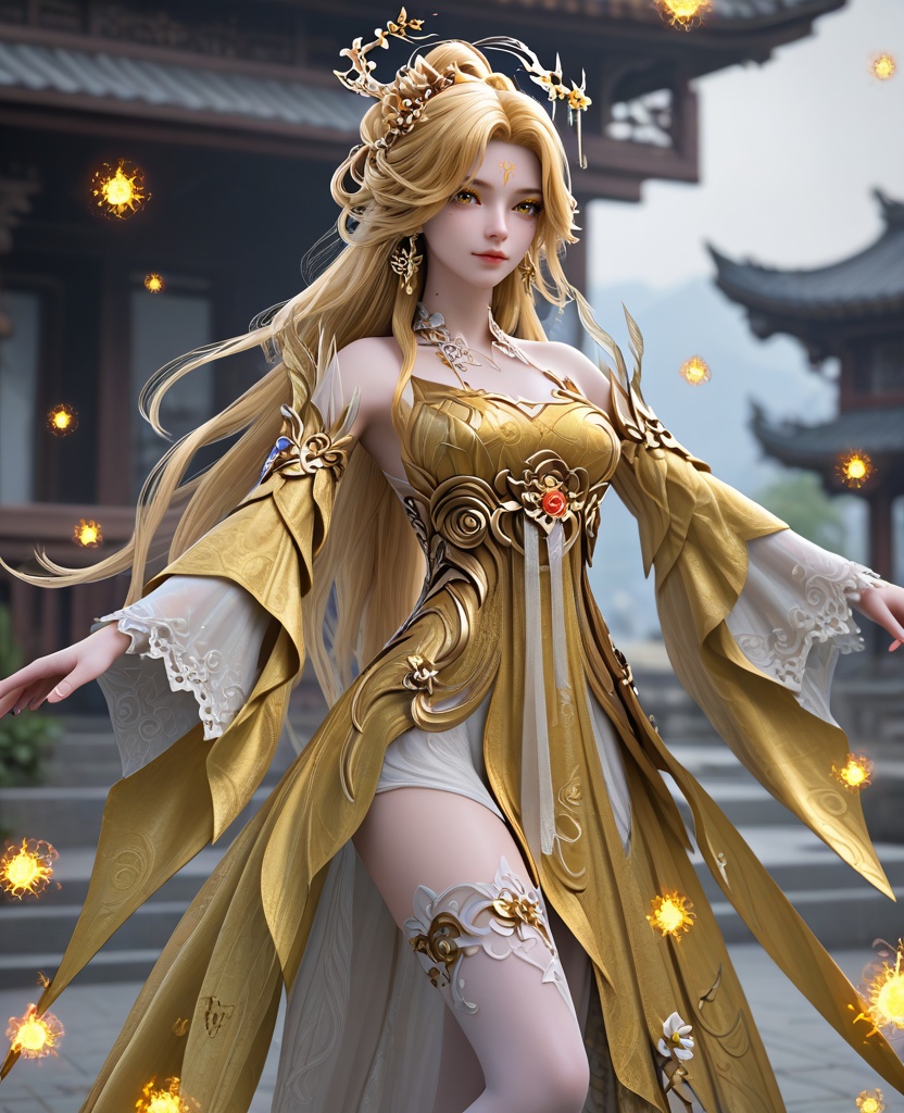 (oriental architecture, elegant decor, sophisticated style:1.1),Bungy Jumping, falling,(breasts:1.2),<lora:XL16完美世界黄金花女子:0.95>,1girl,yellow dress,yellow eyes,yellow eyeshadow,forehead mark,blonde hair,very long hair,hair ornament,princess half-up hairstyle with long cascading hair,wide flowing sleeves,white thighhighs,sash,, zPDXL2, score_9, score_8_up, score_7_up BREAK realistic, masterpiece,best quality, highly detailed,, zPDXL3, zPDXL2,zPDXL, zPDXLxxx, zPDXLrl,