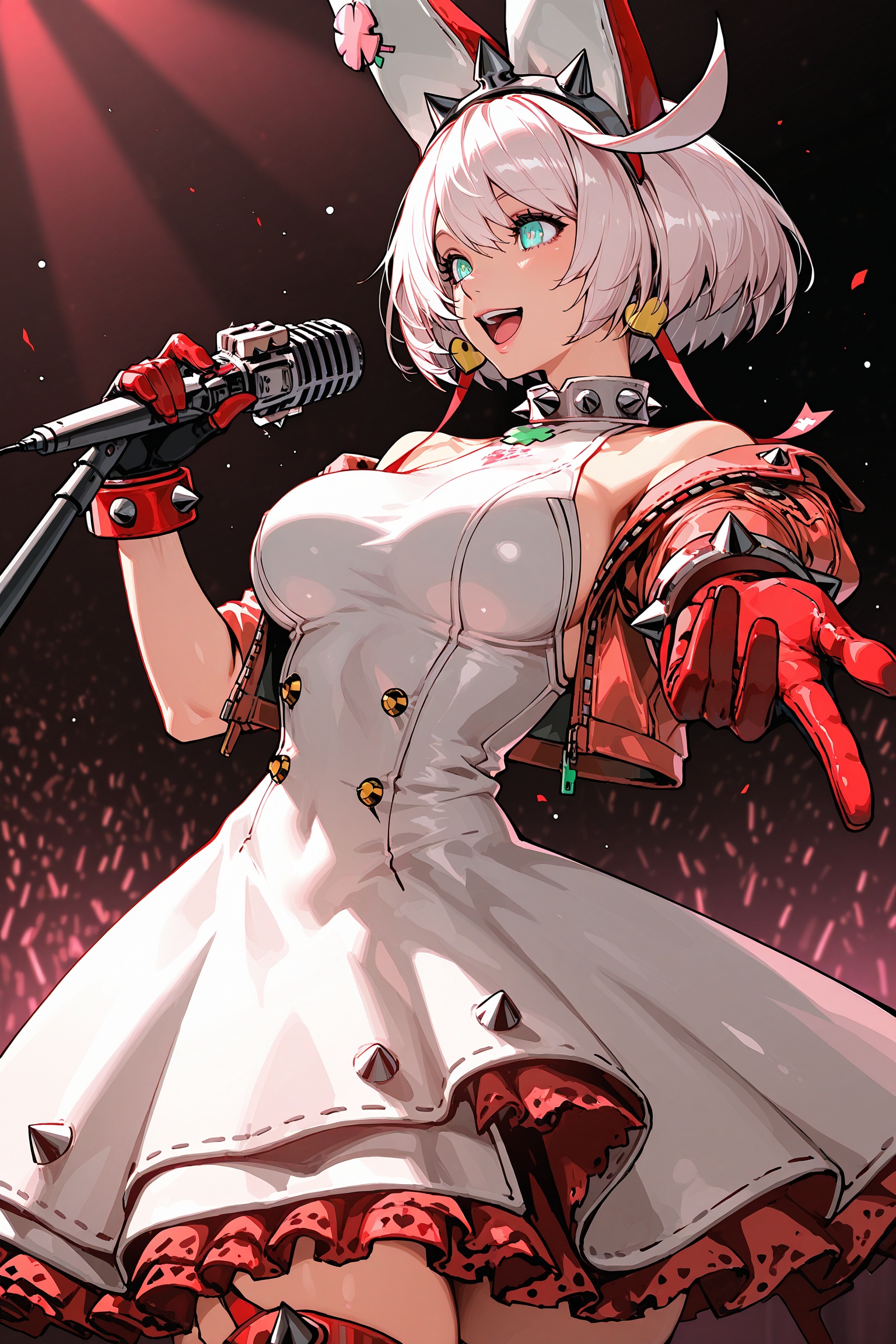 1girl,solo,elphelt valentine,guilty gear strive,holding microphone,masterpiece,best quality,