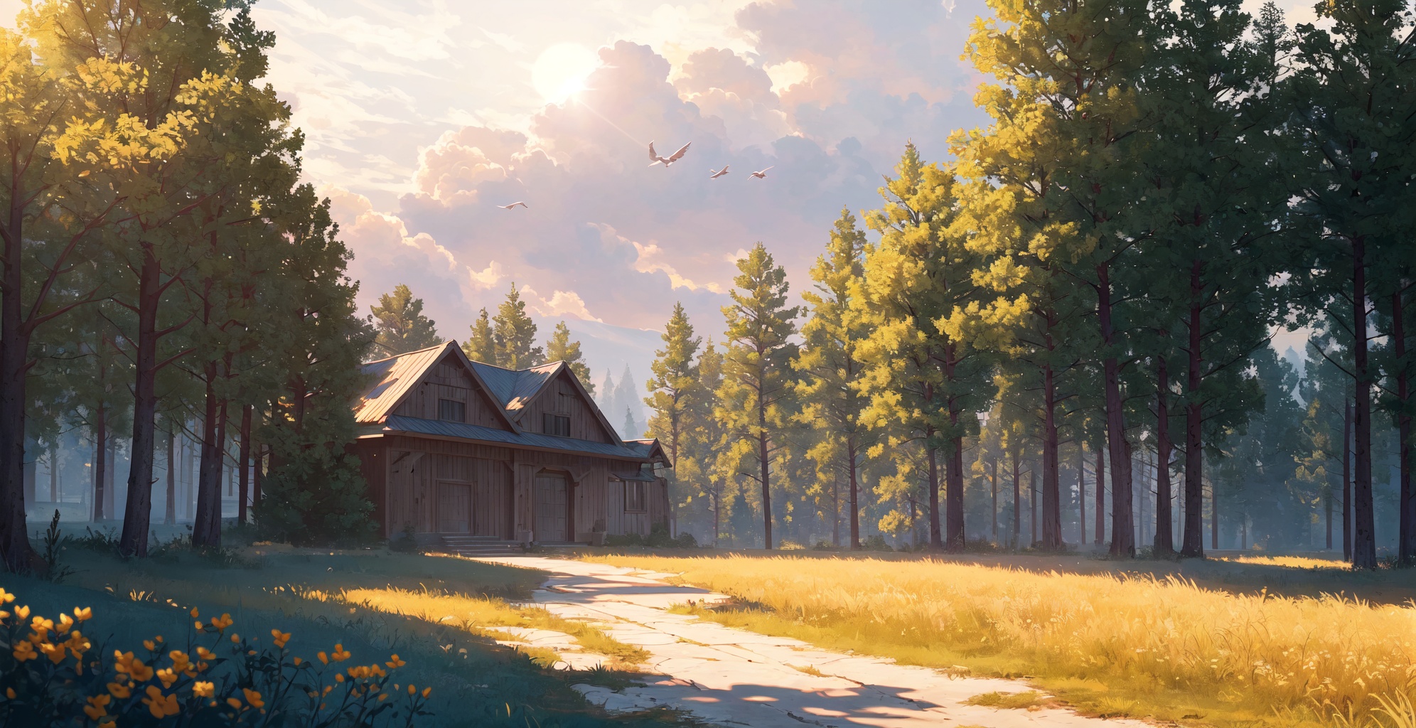 <lora:Game CG scene_v1:1>,HD,cg,game cg, Game CG scene,unreal 5 engine,sun, <lora:20231201-1701409019140:0.45>Middle Ages,Birds fly In the sky,light beam:0.5,outdoors, 