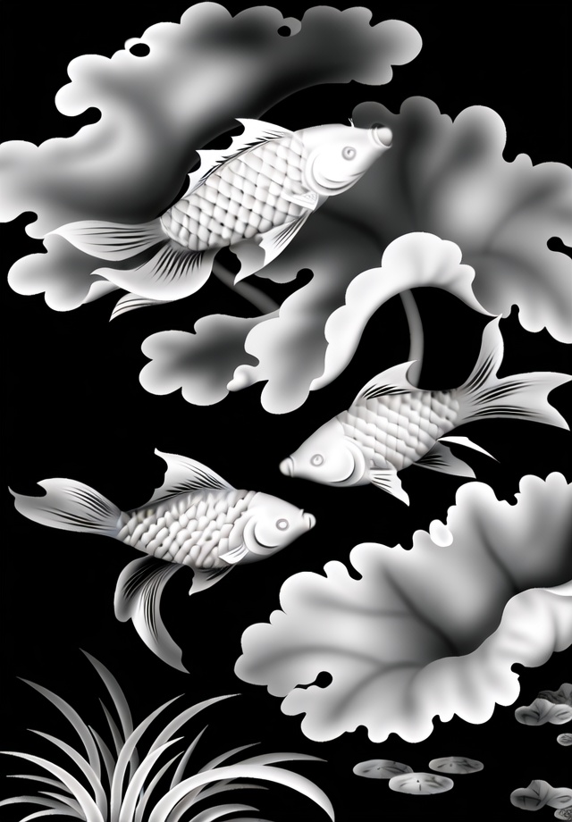 greyscale,  fish,  flower by 无边落木 on Tensor.Art