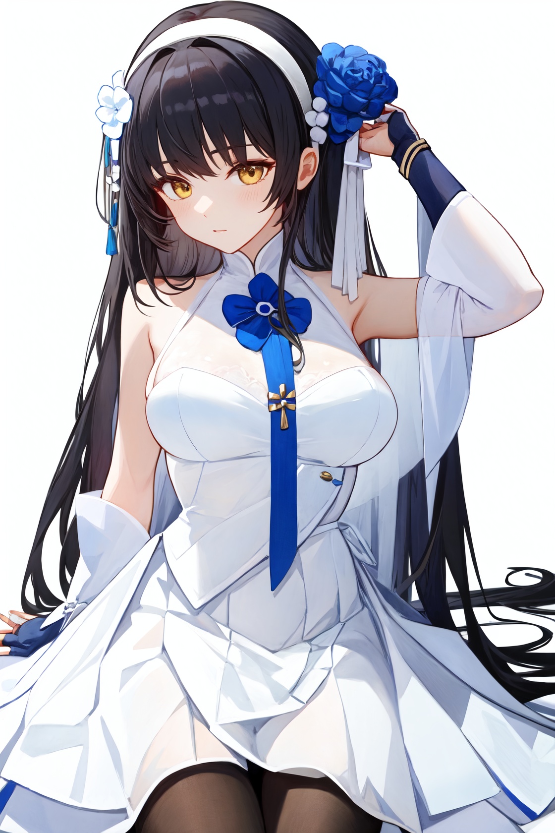 <lora:nai3画风bysdlion-000035:1:lbw=OUTS>,<lora:少前95-000011:1:lbw=char>,shaoqian95,1girl,white gloves,fingerless gloves,black pantyhose,hairband,white dress,white skirt,, (masterpiece,best quality,high quality:1.4),absurdres,