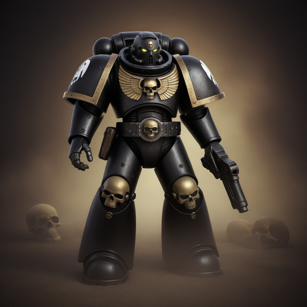 a black spacemarine robot,  steampunk war background,  dust on Tensor.Art