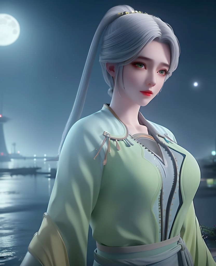 <lora:650-DA-完美世界-宁川的妈:0.8>(,1girl, ,best quality, ),looking at viewer,masterpiece, (( , )),, realistic,science fiction,mole, ultra realistic 8k cg, moonlight,full moon,