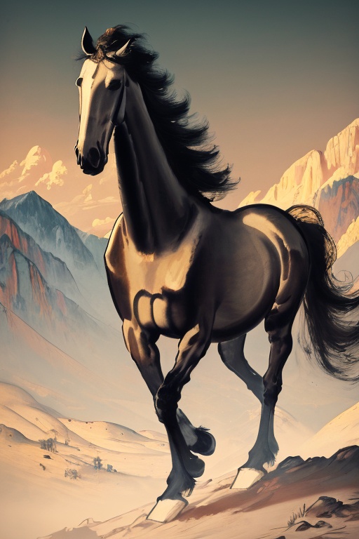 best quality,masterpiec8K.HDR.Intricate details,ultra detailed,8k,masterpiece,best quality,Chinese painting,landscape painting,darw,<lora:horse gh_20240306144304-000007:1>,horse,solo,no humans,骏马,adobe_transform,