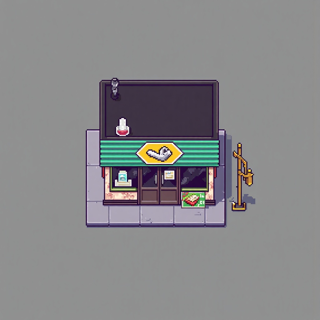XSJZ,XSJZ,Pixel Art,gray background,a convenience store,looking down,Front view,front view,Overhead view,