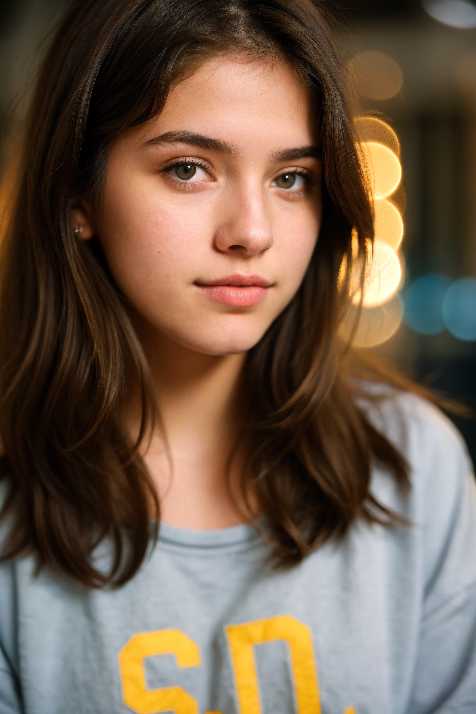 a beautiful college girl,  brunette,  close-up on Tensor.Art
