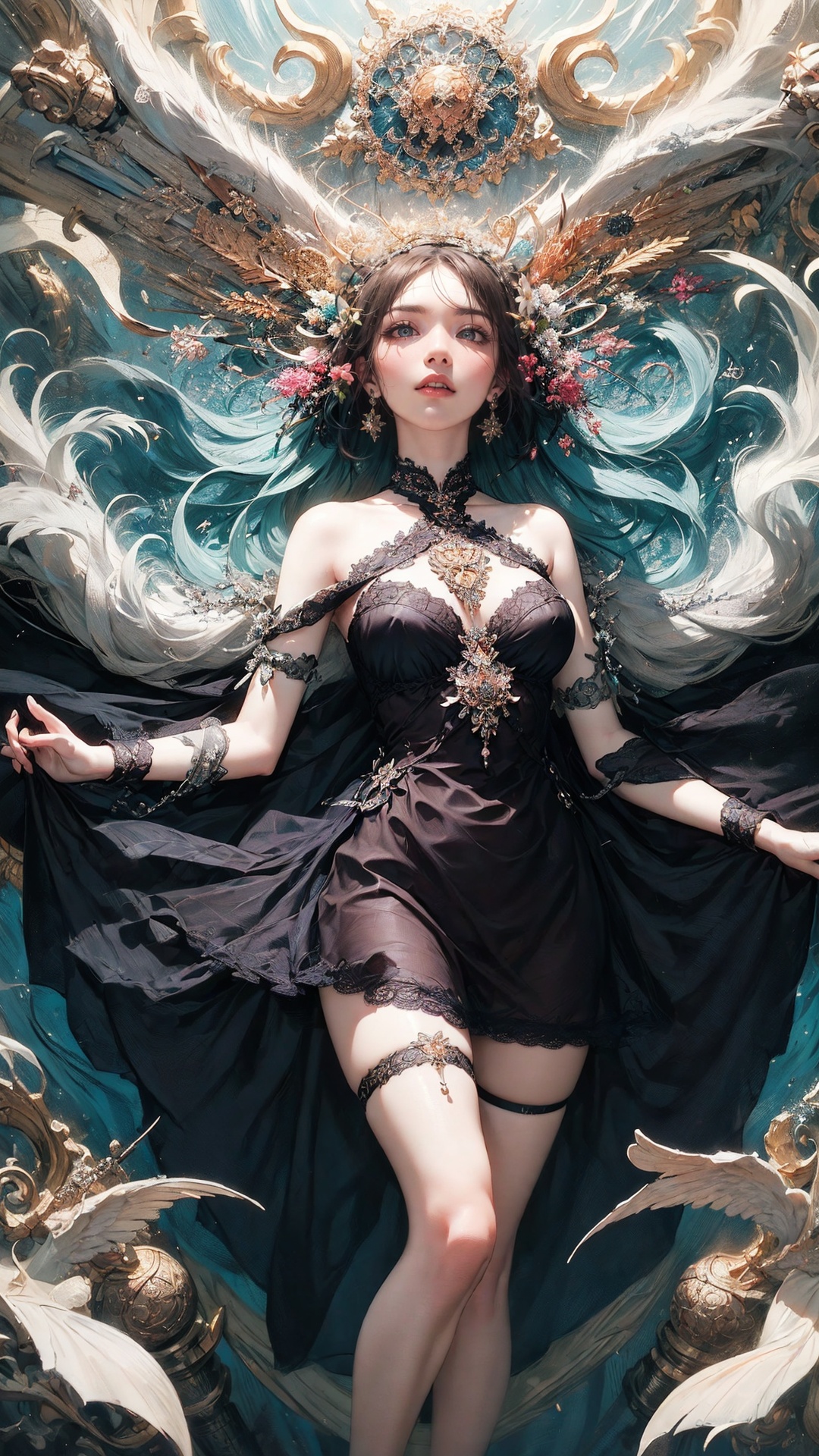 tutututu, breasts, medium breasts, see-through, underwear, lingerie, skirt,official art, unity 8k wallpaper, ultra detailed, beautiful and aesthetic, masterpiece, best quality, (zentangle, mandala, tangle, entangle), (fractal art:1.3) , 1girl, extremely detailed, dynamic angle, cowboyshot, the most beautiful form of chaos, elegant, a brutalist designed, vivid colours, romanticism, by james jean, roby dwi antono, ross tran, francis bacon, michal mraz, adrian ghenie, petra cortright, gerhard richter, takato yamamoto, ashley wood, atmospheric, ecstasy of musical notes, streaming musical notes visible, <lora:tutucs_v1:0.8>