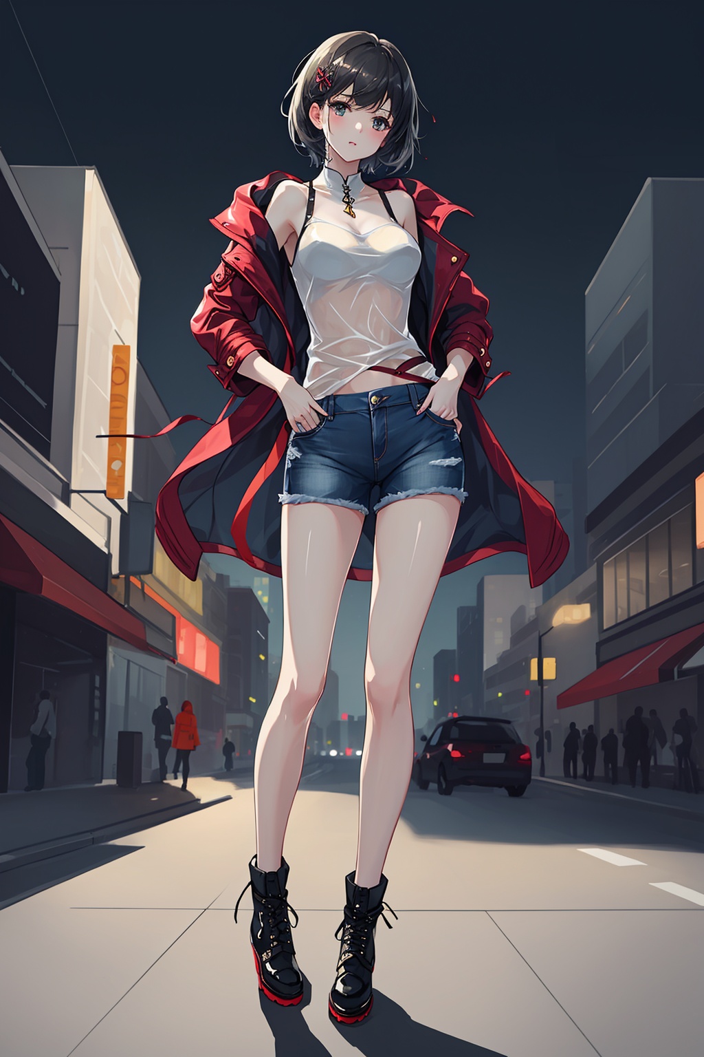 1girl,  short hair,  short jeans on Tensor.Art